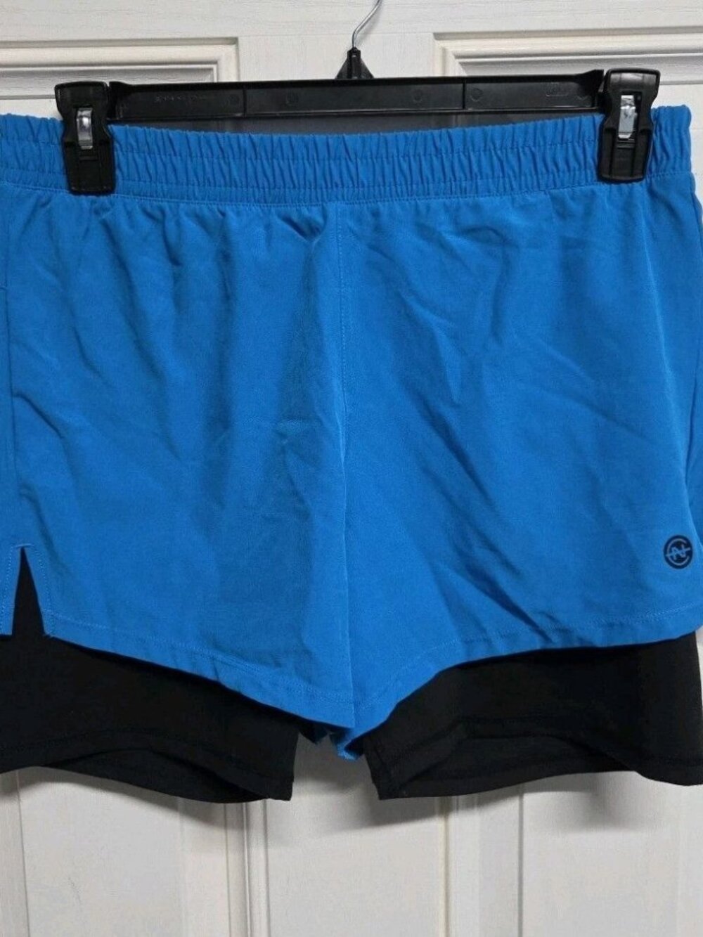 Nautica Competition Women's 2-in-1 Athletic Running Shorts Blue Black Size Large